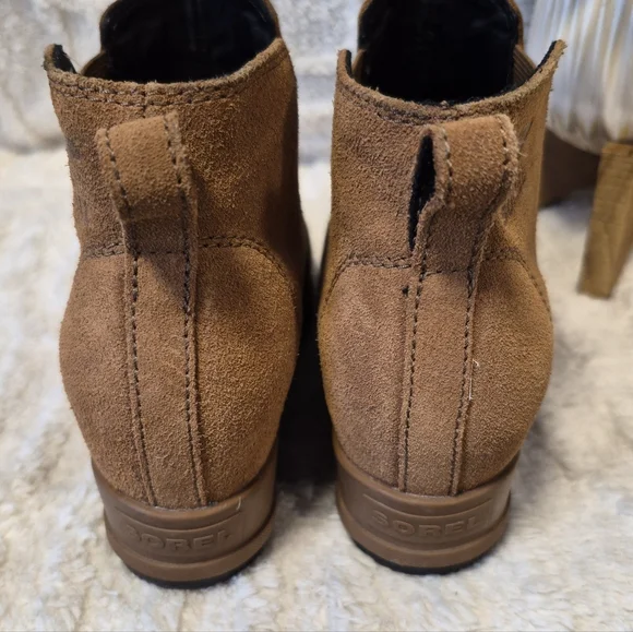 Sorel Evie Wedge Bootie Pull On Ankle Boot Tan Leather Waterproof Size 6.5 - Picture 5 of 9